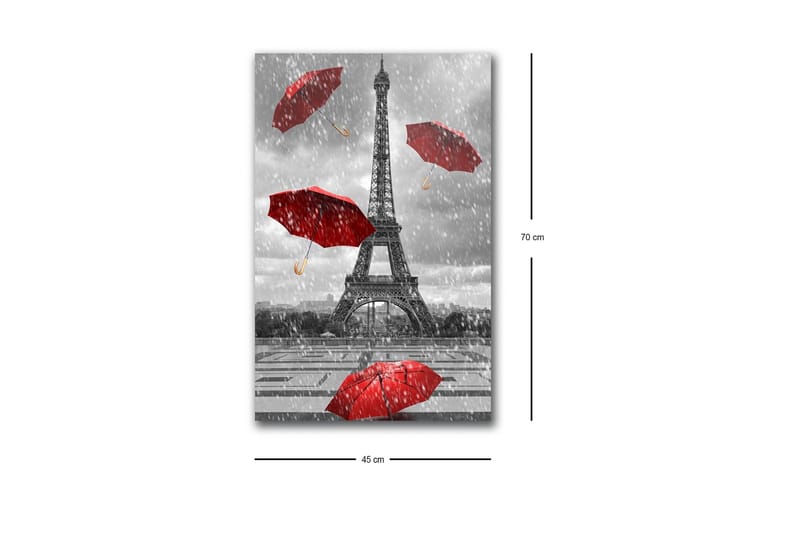 Lerretsbilde med LED-belysning - Eiffeltårnet omgitt av røde paraplyer i regnvær - Rød / Grå - Innredning - Bilder & kunst - Lerretsbilder