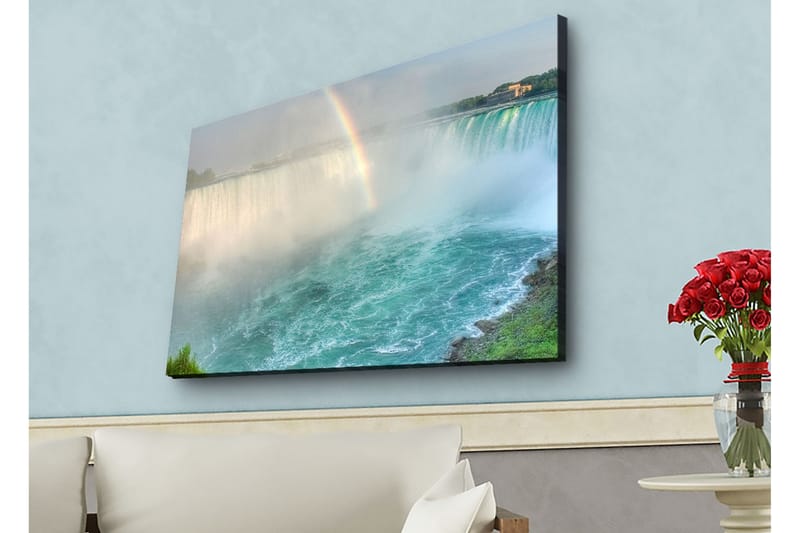 Lerretsbilde med LED-belysning - Fantastisk utsikt over Niagarafallene med en regnbue i bakgrunnen - Turkis / Grønn / Grå - Innredning - Bilder & kunst - Lerretsbilder