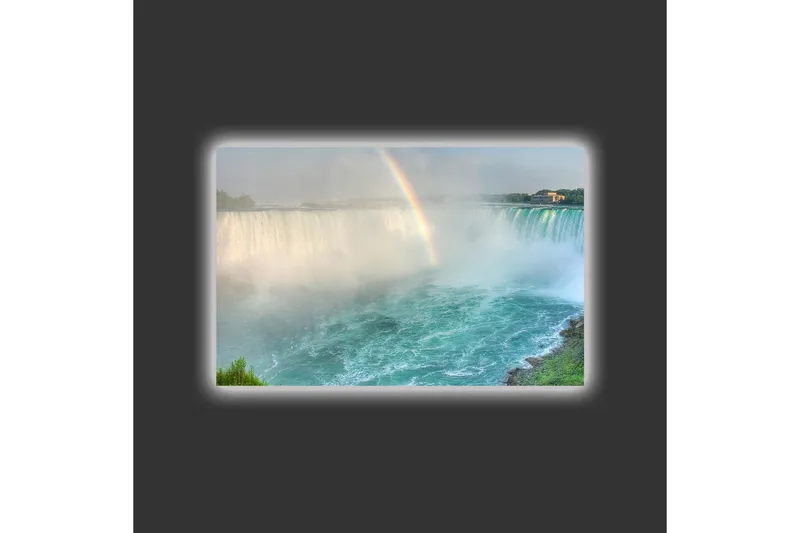 Lerretsbilde med LED-belysning - Fantastisk utsikt over Niagarafallene med en regnbue i bakgrunnen - Turkis / Grønn / Grå - Innredning - Bilder & kunst - Lerretsbilder