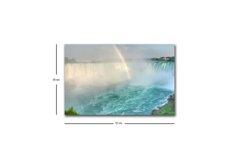 Lerretsbilde med LED-belysning - Fantastisk utsikt over Niagarafallene med en regnbue i bakgrunnen - Turkis / Grønn / Grå - Innredning - Bilder & kunst - Lerretsbilder