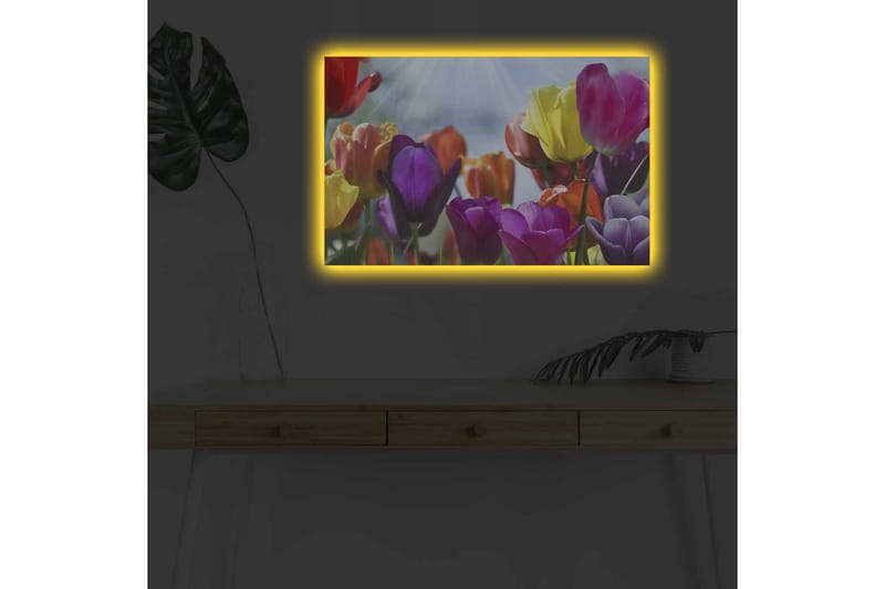 Lerretsbilde med LED-belysning - Fargerik bukett med tulipaner - Lilla / Rød / Gul - Innredning - Bilder & kunst - Lerretsbilder