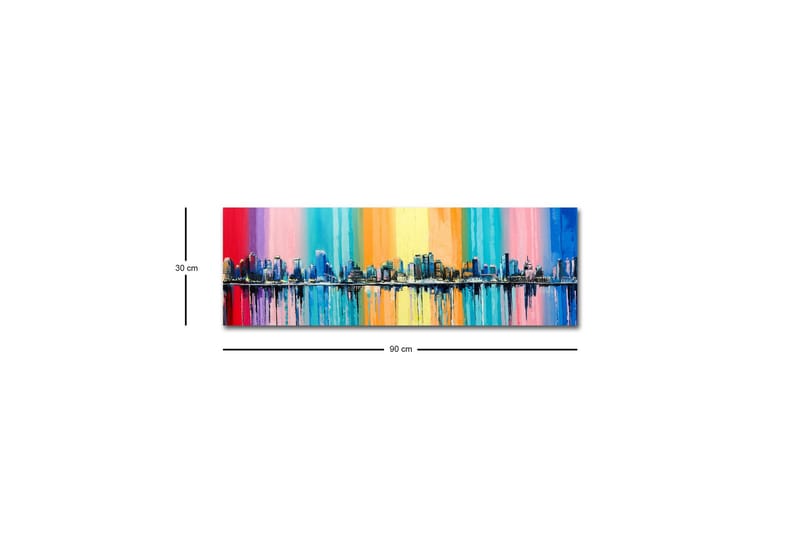 Lerretsbilde med LED-belysning - Fargerik bybilde med skyline og refleksjoner i vann - Blå / Rosa / Oransje - Innredning - Bilder & kunst - Lerretsbilder