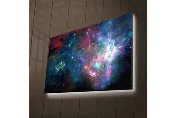 Lerretsbilde med LED-belysning - Fargerik galakse med stjerner og tåker - Blå / Lilla / Rød - Innredning - Bilder & kunst - Lerretsbilder