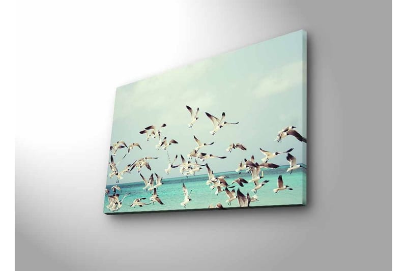 Lerretsbilde med LED-belysning - Flok med fugler som flyr over en blå havoverflate - Lyseblå / Hvit / Svart - Innredning - Bilder & kunst - Lerretsbilder