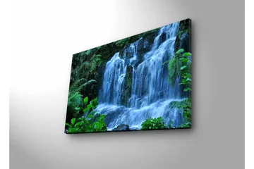 Lerretsbilde med LED-belysning - Foss omgitt av frodig grøntområde - Grønn / Blå / Hvit - Innredning - Bilder & kunst - Lerretsbilder