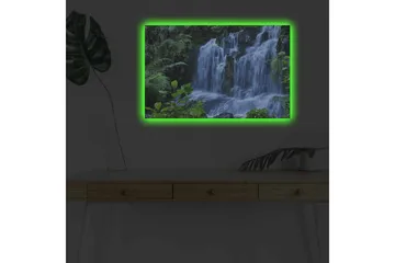 Lerretsbilde med LED-belysning - Foss omgitt av frodig grøntområde - Grønn / Blå / Hvit - Innredning - Bilder & kunst - Lerretsbilder