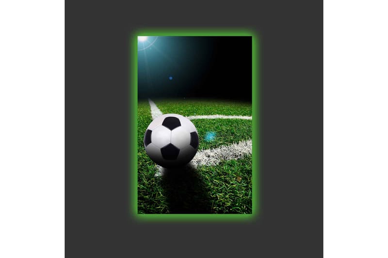 Lerretsbilde med LED-belysning - Fotball på grønn plen - Grønn / Svart / Hvit - Innredning - Bilder & kunst - Lerretsbilder