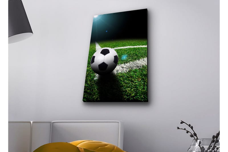 Lerretsbilde med LED-belysning - Fotball på grønn plen - Grønn / Svart / Hvit - Innredning - Bilder & kunst - Lerretsbilder