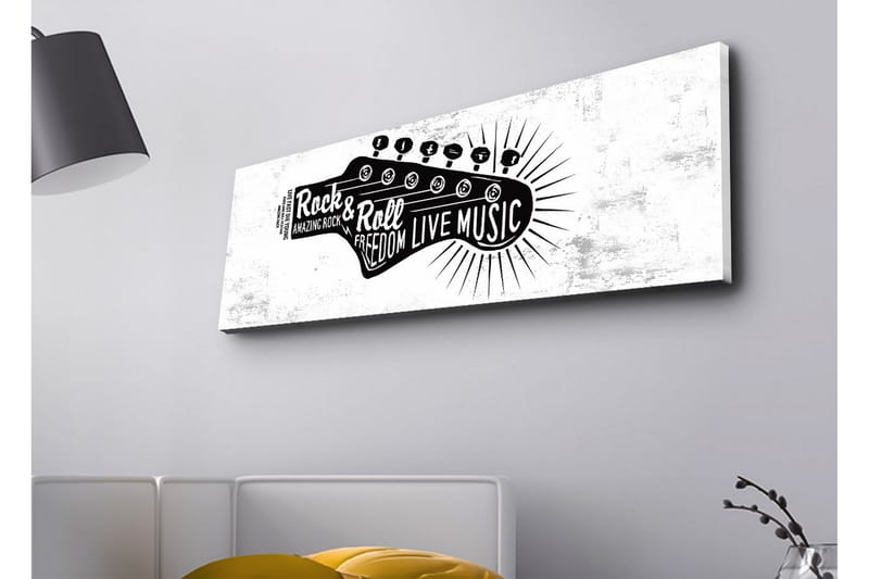 Lerretsbilde med LED-belysning - Gitar med tekst som hyller rockemusikk og frihet - Svart / Hvit - Innredning - Bilder & kunst - Lerretsbilder
