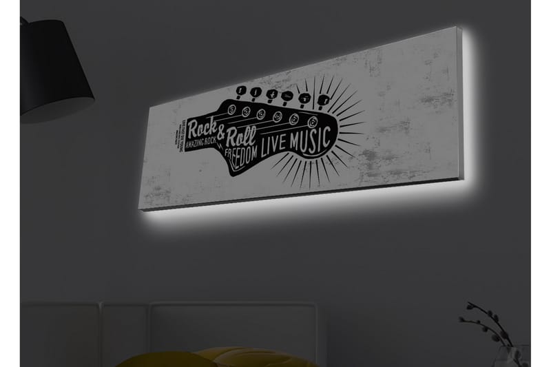 Lerretsbilde med LED-belysning - Gitar med tekst som hyller rockemusikk og frihet - Svart / Hvit - Innredning - Bilder & kunst - Lerretsbilder