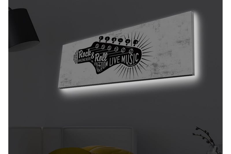 Lerretsbilde med LED-belysning - Gitar med tekst som hyller rockemusikk og frihet - Svart / Hvit - Innredning - Bilder & kunst - Lerretsbilder