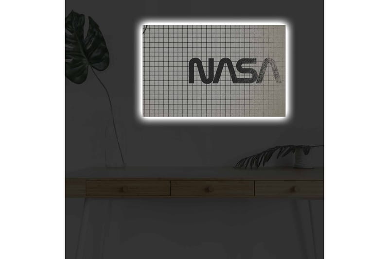 Lerretsbilde med LED-belysning - Grafisk fremstilling av NASA-logoen på et rutete mønster - Svart / Hvit / Grå - Innredning - Bilder & kunst - Lerretsbilder