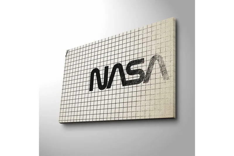 Lerretsbilde med LED-belysning - Grafisk fremstilling av NASA-logoen på et rutete mønster - Svart / Hvit / Grå - Innredning - Bilder & kunst - Lerretsbilder