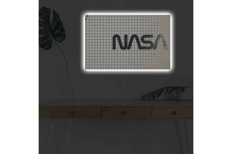 Lerretsbilde med LED-belysning - Grafisk fremstilling av NASA-logoen på et rutete mønster - Svart / Hvit / Grå - Innredning - Bilder & kunst - Lerretsbilder