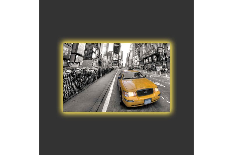 Lerretsbilde med LED-belysning - Gul taxi i et svart-hvitt bybilde av Times Square - Gul / Svart / Grå - Innredning - Bilder & kunst - Lerretsbilder