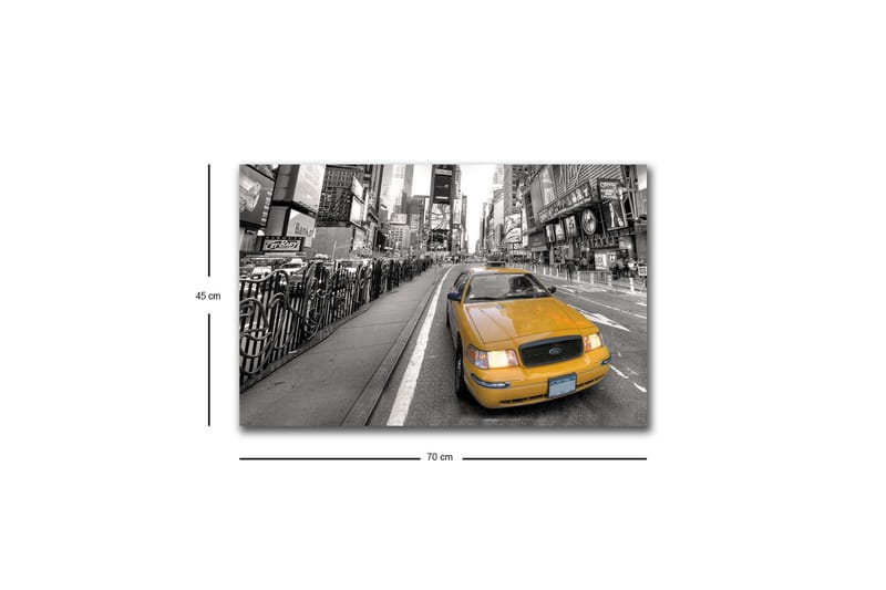 Lerretsbilde med LED-belysning - Gul taxi i et svart-hvitt bybilde av Times Square - Gul / Svart / Grå - Innredning - Bilder & kunst - Lerretsbilder