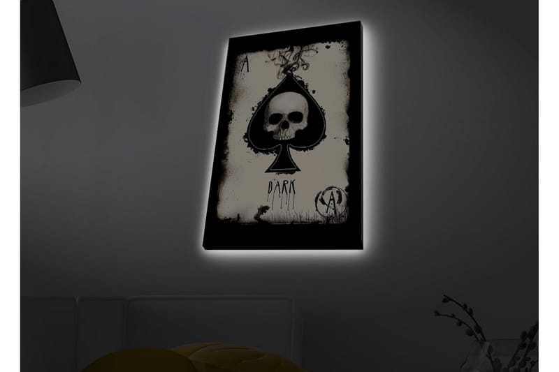Lerretsbilde med LED-belysning - Hodeskalle i spadeform med mørke elementer - Svart / Hvit / Grå - Innredning - Bilder & kunst - Lerretsbilder