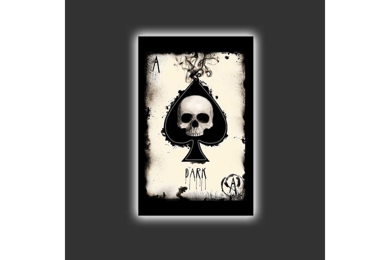 Lerretsbilde med LED-belysning - Hodeskalle i spadeform med mørke elementer - Svart / Hvit / Grå - Innredning - Bilder & kunst - Lerretsbilder