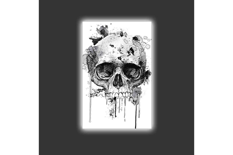 Lerretsbilde med LED-belysning - Hodeskalle med abstrakte blekkdetaljer - Svart / Grå - Innredning - Bilder & kunst - Lerretsbilder