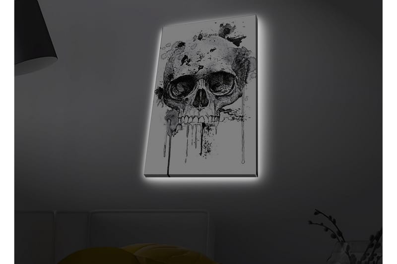 Lerretsbilde med LED-belysning - Hodeskalle med abstrakte blekkdetaljer - Svart / Grå - Innredning - Bilder & kunst - Lerretsbilder