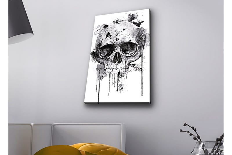 Lerretsbilde med LED-belysning - Hodeskalle med abstrakte blekkdetaljer - Svart / Grå - Innredning - Bilder & kunst - Lerretsbilder