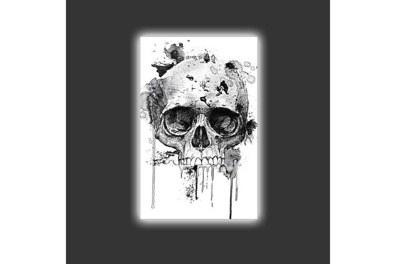 Lerretsbilde med LED-belysning - Hodeskalle med abstrakte blekkdetaljer - Svart / Grå - Innredning - Bilder & kunst - Lerretsbilder