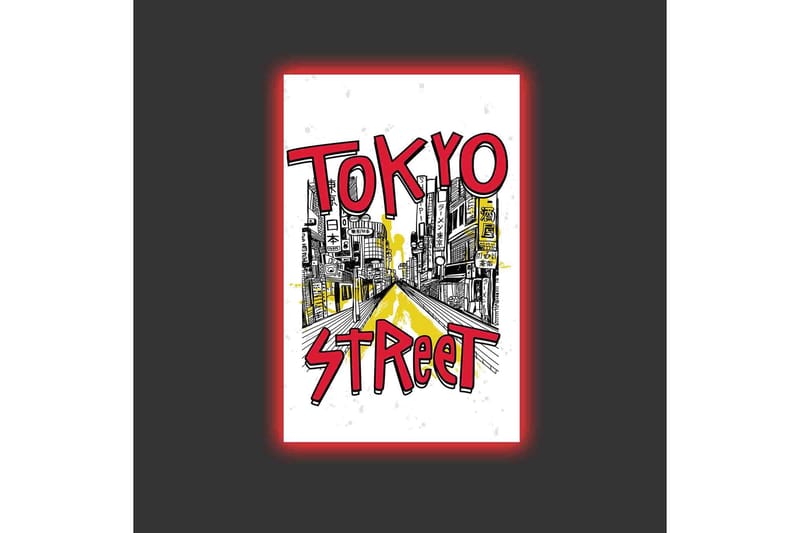 Lerretsbilde med LED-belysning - Illustrasjon av en travel gate i Tokyo med fargerike skilt - Rød / Gul / Svart - Innredning - Bilder & kunst - Lerretsbilder