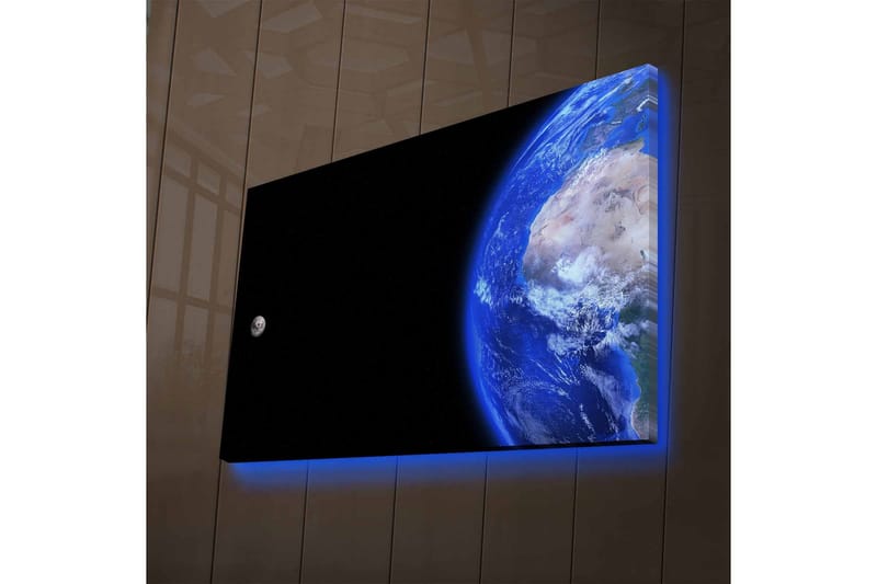 Lerretsbilde med LED-belysning - Jorden og månen i rommet - Blå / Grå / Svart - Innredning - Bilder & kunst - Lerretsbilder