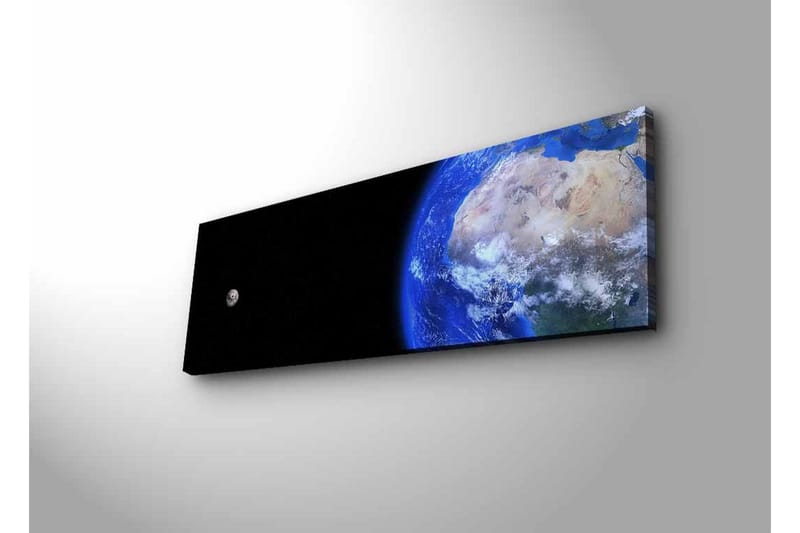 Lerretsbilde med LED-belysning - Jorden sett fra verdensrommet med en måne i bakgrunnen - Blå / Grå / Svart - Innredning - Bilder & kunst - Lerretsbilder