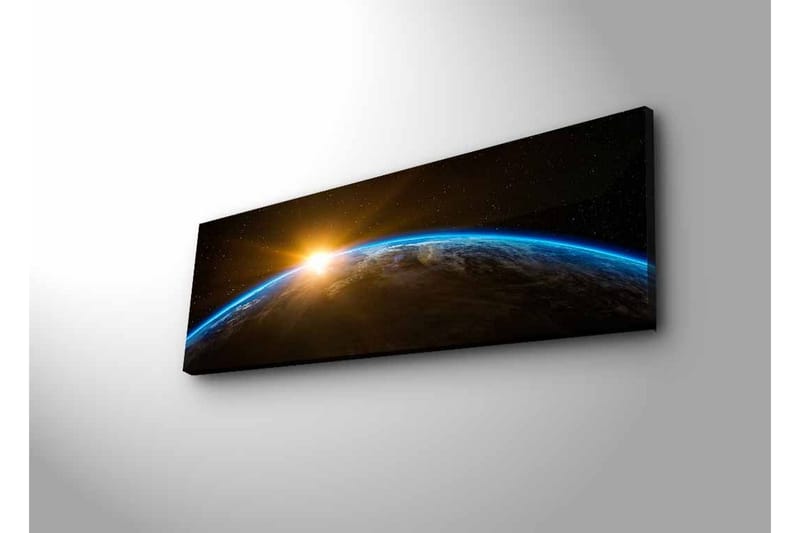 Lerretsbilde med LED-belysning - Jorden sett fra verdensrommet med en soloppgang i horisonten - Blå / Oransje / Svart - Innredning - Bilder & kunst - Lerretsbilder