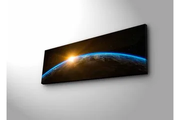 Lerretsbilde med LED-belysning - Jorden sett fra verdensrommet med en soloppgang i horisonten - Blå / Oransje / Svart - Innredning - Bilder & kunst - Lerretsbilder