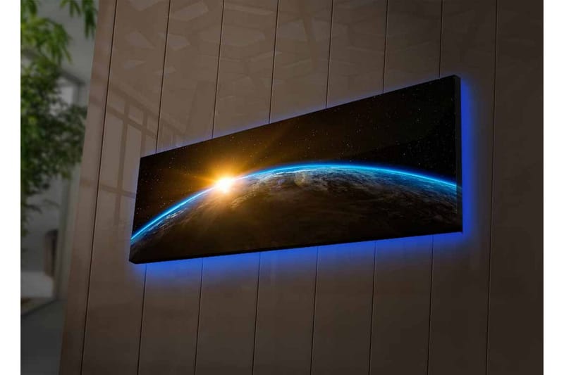Lerretsbilde med LED-belysning - Jorden sett fra verdensrommet med en soloppgang i horisonten - Blå / Oransje / Svart - Innredning - Bilder & kunst - Lerretsbilder