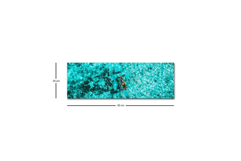 Lerretsbilde med LED-belysning - Kajakkpadling over turkis vann - Turkis / Mørk blå / Rød - Innredning - Bilder & kunst - Lerretsbilder