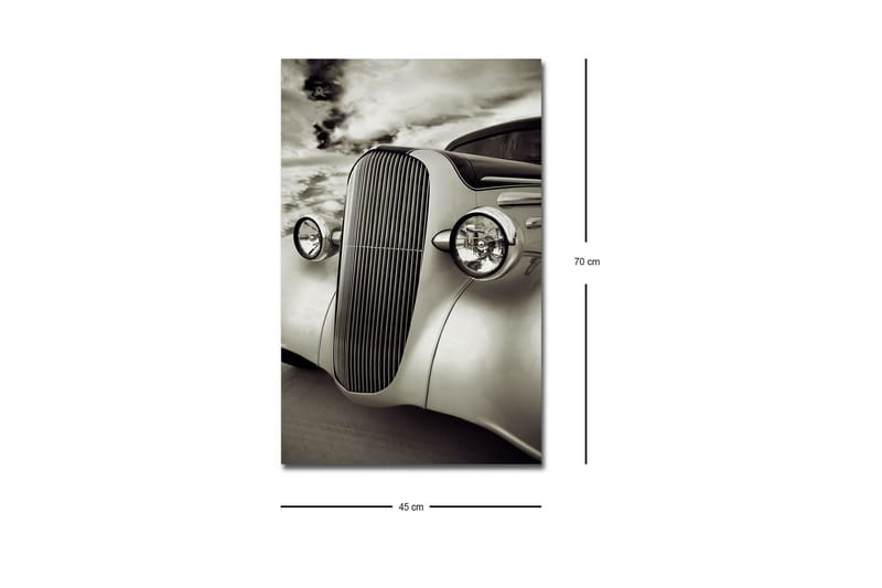 Lerretsbilde med LED-belysning - Klassisk bil med elegant design - Hvit / Svart / Grå - Innredning - Bilder & kunst - Lerretsbilder