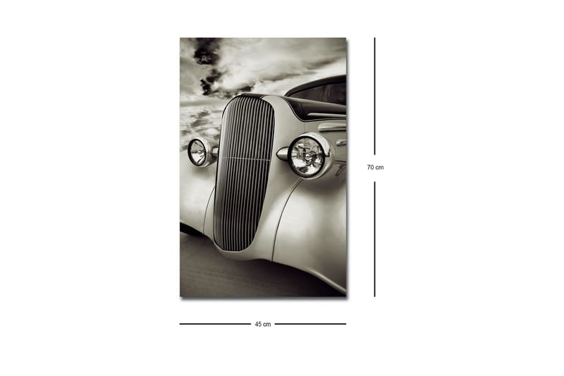 Lerretsbilde med LED-belysning - Klassisk bil med elegant design - Hvit / Svart / Grå - Innredning - Bilder & kunst - Lerretsbilder
