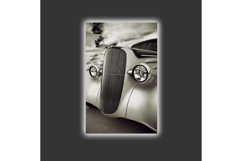 Lerretsbilde med LED-belysning - Klassisk bil med elegant design - Hvit / Svart / Grå - Innredning - Bilder & kunst - Lerretsbilder