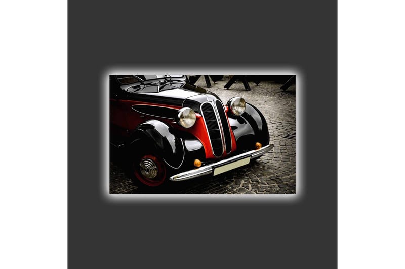 Lerretsbilde med LED-belysning - Klassisk bil med retrodesign - Svart / Rød / Sølv - Innredning - Bilder & kunst - Lerretsbilder