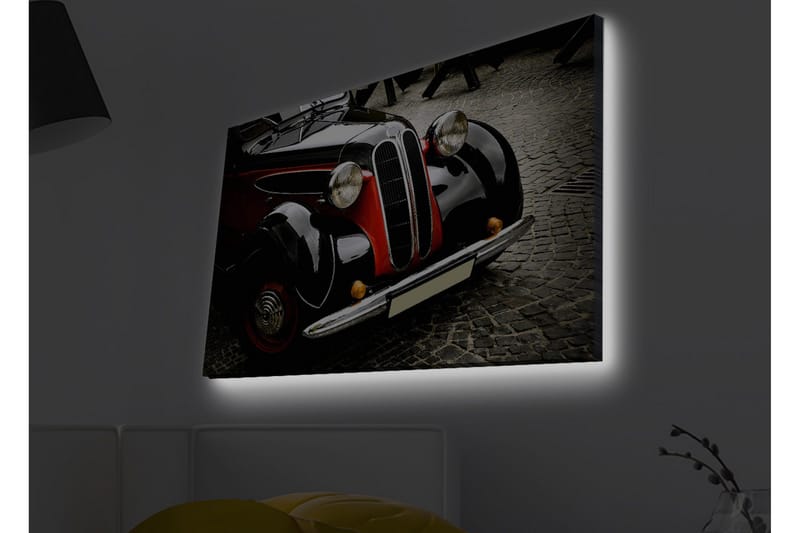 Lerretsbilde med LED-belysning - Klassisk bil med retrodesign - Svart / Rød / Sølv - Innredning - Bilder & kunst - Lerretsbilder