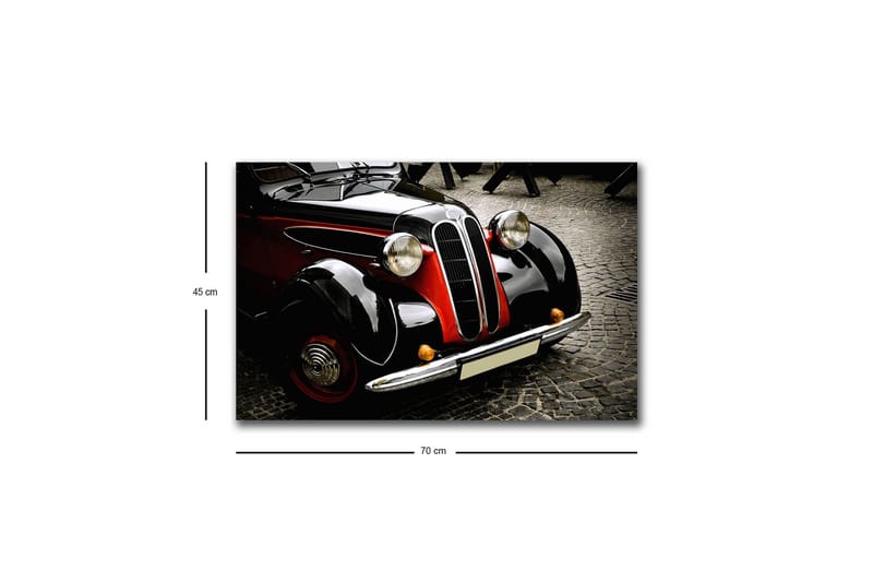 Lerretsbilde med LED-belysning - Klassisk bil med retrodesign - Svart / Rød / Sølv - Innredning - Bilder & kunst - Lerretsbilder