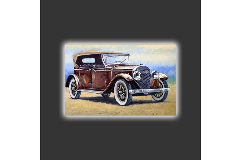 Lerretsbilde med LED-belysning - Klassisk bil med vintagedesign - Mørk rød / Grå / Beige - Innredning - Bilder & kunst - Lerretsbilder
