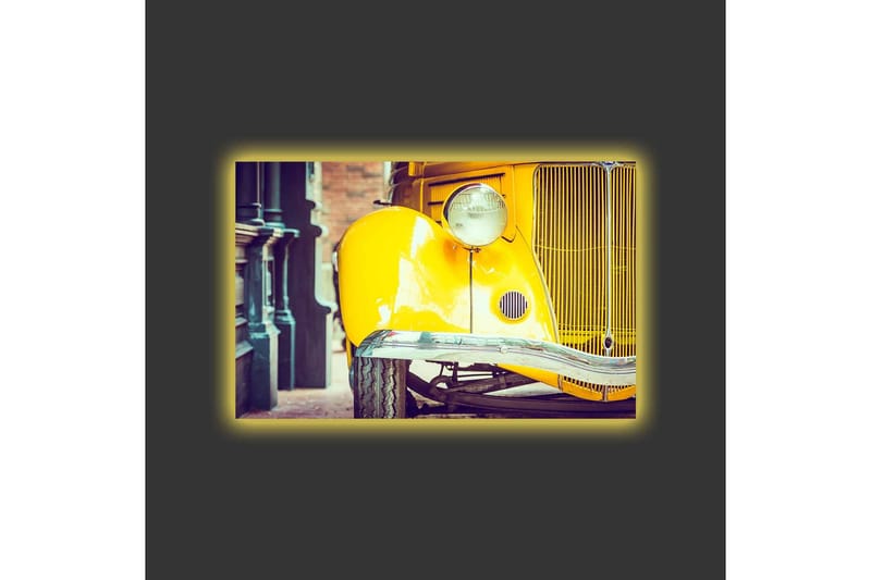 Lerretsbilde med LED-belysning - Klassisk gul bil med retrodesign - Gul / Svart / Grå - Innredning - Bilder & kunst - Lerretsbilder