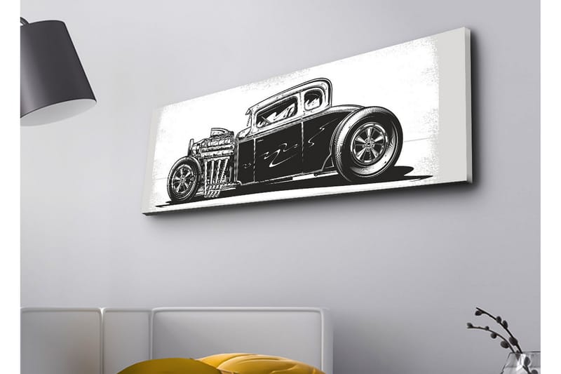 Lerretsbilde med LED-belysning - Klassisk hot rod-bil i svart-hvitt - Svart / Hvit - Innredning - Bilder & kunst - Lerretsbilder