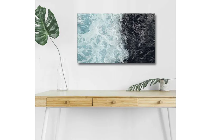 Lerretsbilde med LED-belysning - Kontrast mellom turkise bølger og dypsvart havoverflate - Turkis / Svart - Innredning - Bilder & kunst - Lerretsbilder