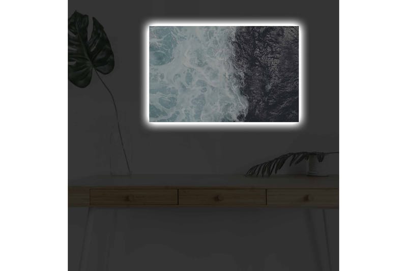 Lerretsbilde med LED-belysning - Kontrast mellom turkise bølger og dypsvart havoverflate - Turkis / Svart - Innredning - Bilder & kunst - Lerretsbilder