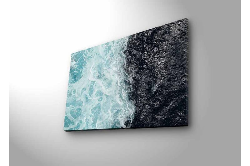 Lerretsbilde med LED-belysning - Kontrast mellom turkise bølger og dypsvart havoverflate - Turkis / Svart - Innredning - Bilder & kunst - Lerretsbilder