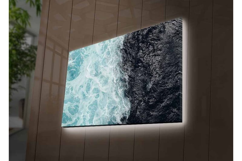Lerretsbilde med LED-belysning - Kontrast mellom turkise bølger og dypsvart havoverflate - Turkis / Svart - Innredning - Bilder & kunst - Lerretsbilder