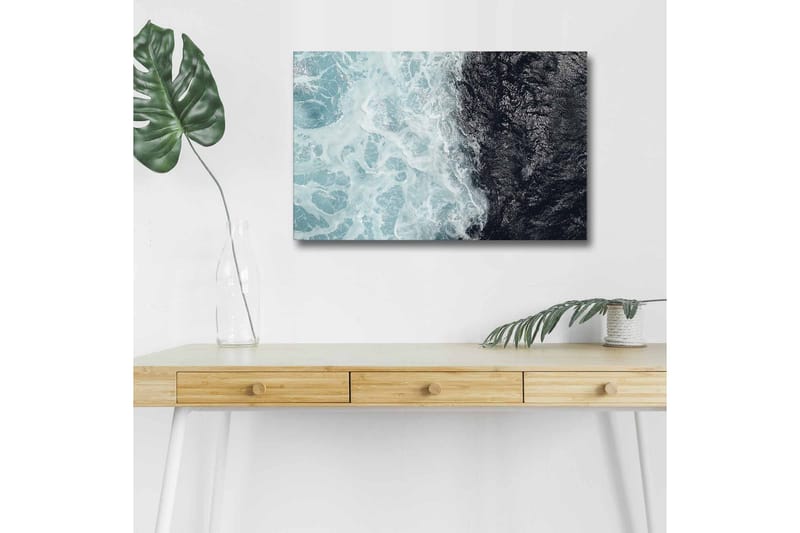 Lerretsbilde med LED-belysning - Kontrast mellom turkise bølger og dypsvart havoverflate - Turkis / Svart - Innredning - Bilder & kunst - Lerretsbilder