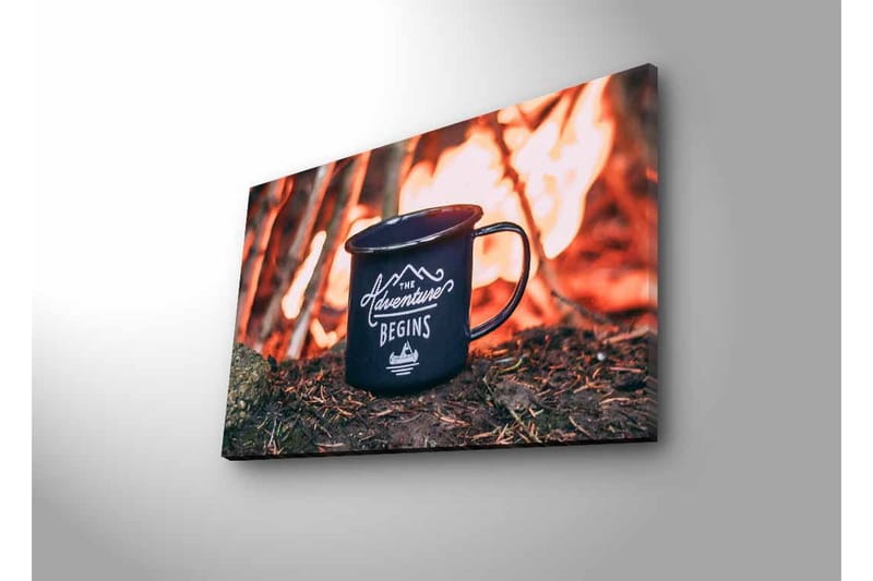 Lerretsbilde med LED-belysning - Kopp med tekst og fjellandskap i bakgrunnen - Mørk blå / Oransje / Grønn - Innredning - Bilder & kunst - Lerretsbilder
