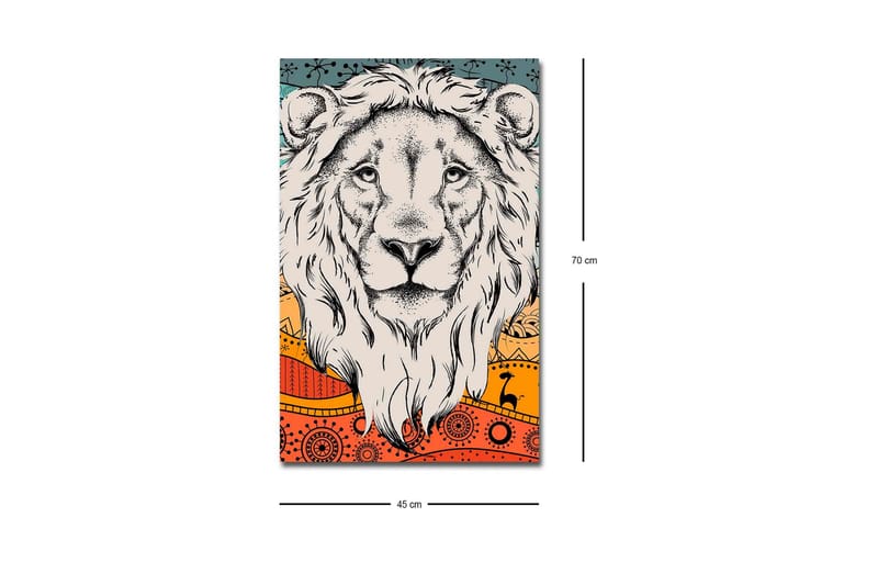 Lerretsbilde med LED-belysning - Løvehode med fargerik bakgrunn og mønster - Grå / Oransje / Blå - Innredning - Bilder & kunst - Lerretsbilder