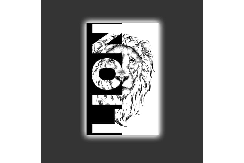 Lerretsbilde med LED-belysning - Løvehode med grafiske elementer - Svart / Hvit - Innredning - Bilder & kunst - Lerretsbilder